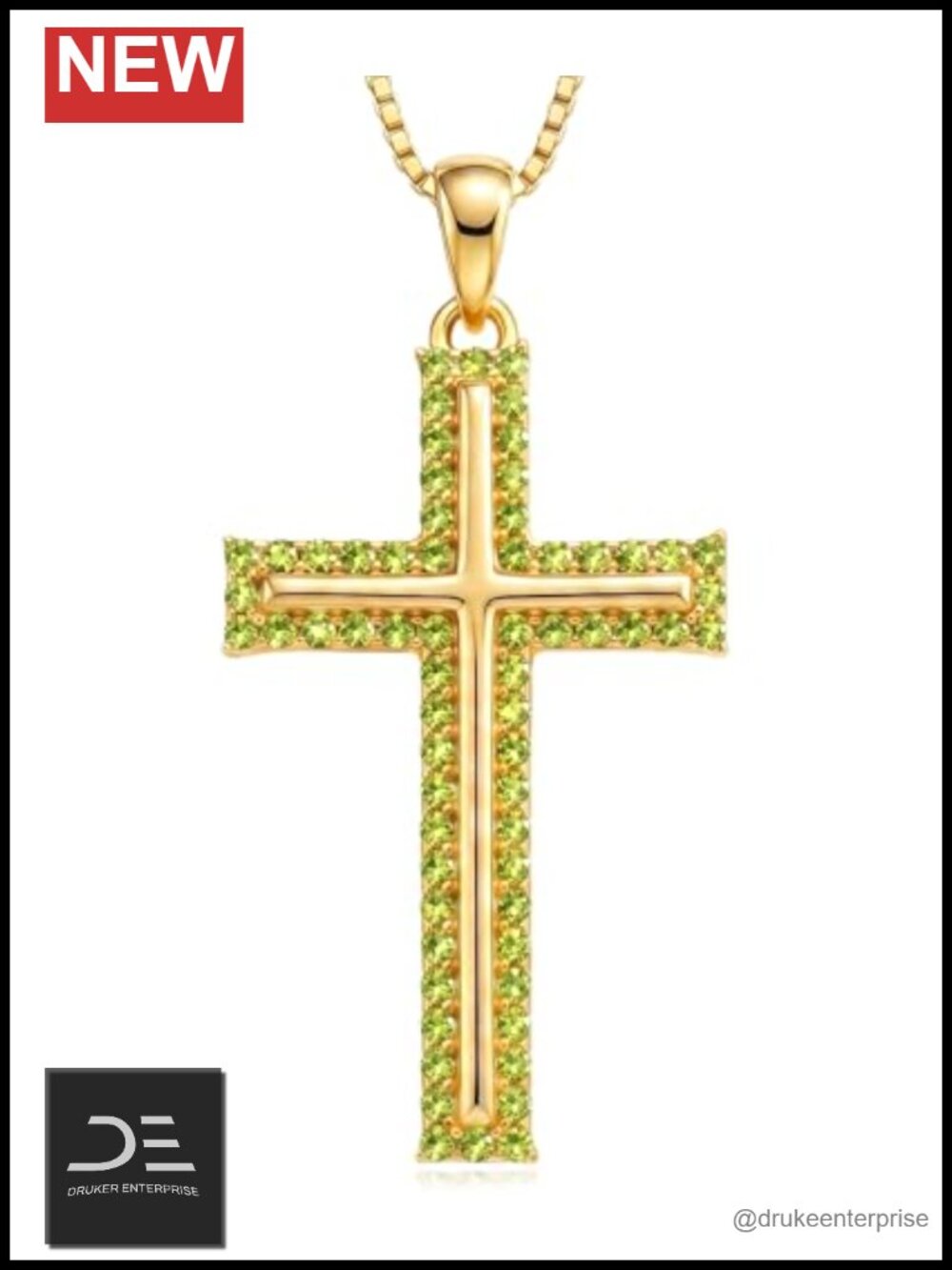 14K White Gold Plated Cross Birthstone Pendant Necklace Box Chain